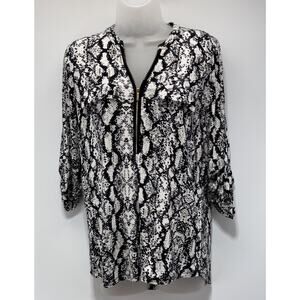 Calvin Klein Black & White Snake Print Gold Logo Zipper Front Women's Size Small